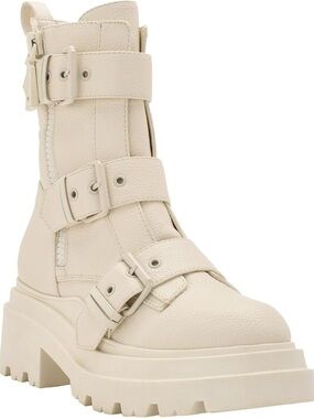 Guess Valicia Cream Buckle Lug Combat Boots